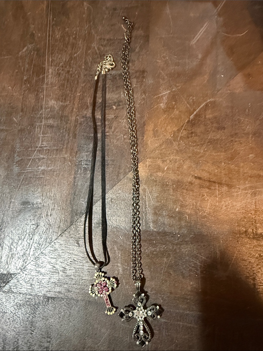 Source Unknown Pink and Black Cross Necklace Duo